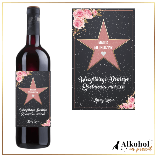 50 URODZINY ALEJA GWIAZD WINO CZERWONE - PREZENT NA 50 URODZINY