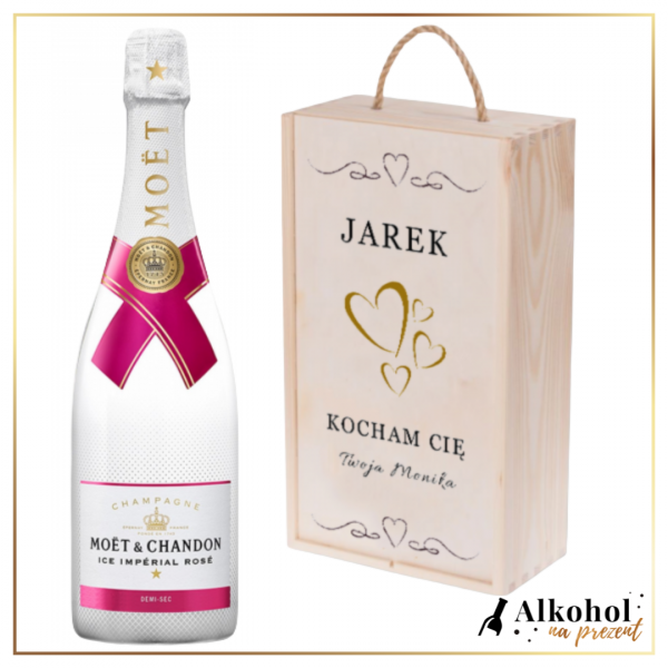 MIŁOSNY SZAMPAN MOET & CHANDON ICE ROSE IMPERIAL W DREWNIANEJ SKRZYNCE