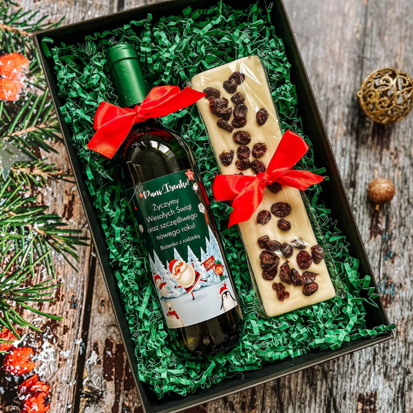 ZESTAW ZIELONE ŚWIĘTA WINO VITORINO BIANCO VINO D'ITALIA + CZEKOLADA - PREZENT NA ŚWIĘTA