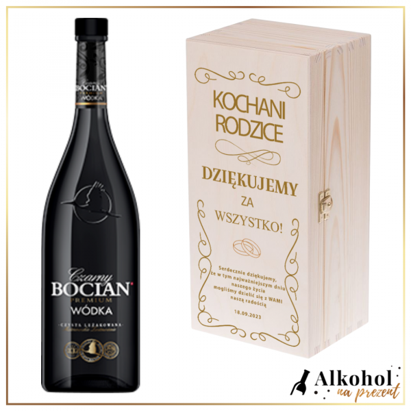 PODZIĘKOWANIA DLA RODZICÓW BOCIAN CZARNY W SKRZYNCE Z NADRUKIEM - PREZENT DLA RODZICÓW