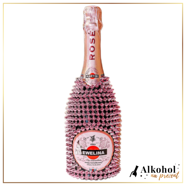 ŚWIADKOWA MARTINI ROSE EXTRA DRY Z RÓŻOWYMI KOLCAMI - PREZENT DLA ŚWIADKOWEJ