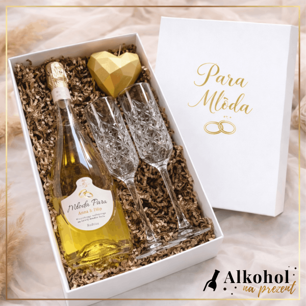 ŚLUBNY FREIXENET BRUT ROYAL + ŚWIECZKA HEART LOW POLY ZŁOTA - ZESTAW PREZENTOWY DLA PARY MŁODEJ