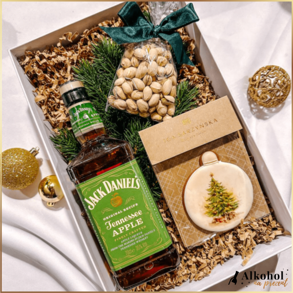 ŚWIĄTECZNY ZESTAW JACK DANIEL'S APPLE + PIERNIK CHOINKA - ZESTAW PREZENTOWY NA BOŻE NARODZENIE