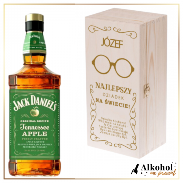 DZIEŃ DZIADKA JACK DANIEL'S APPLE +PERSONALIZOWANA DREWNIANA SKRZYNKA