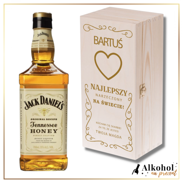 JACK DANIEL'S HONEY MIŁOSNY W DREWNIANEJ PERSONALIZOWANEJ SKRZYNCE