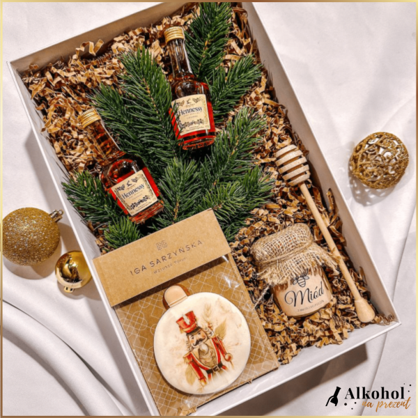ŚWIĄTECZNY ZESTAW 2X HENNESSY MINI + PIERNIK I MIÓD - ZESTAW PREZENTOWY NA BOŻE NARODZENIE