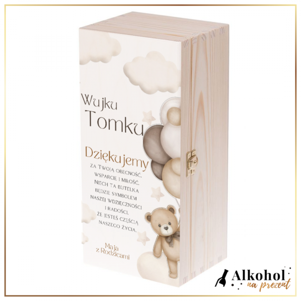 DZIĘKUJEMY WUJKU SKRZYNKA Z NADRUKIEM - PREZENT DLA CHRZESTNEGO