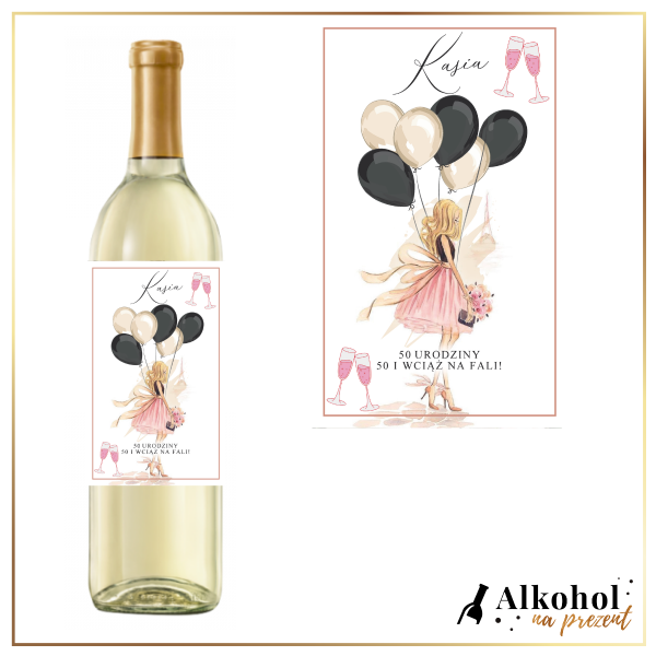 DZIEWCZYNA Z BALONAMI 50 URODZINY WINO CARLO ROSSI WHITE - PREZENT NA 50 URODZINY