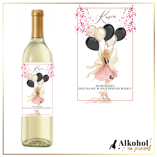 DZIEWCZYNA Z BALONAMI 40 URODZINY WINO CARLO ROSSI WHITE - PREZENT NA 40 URODZINY