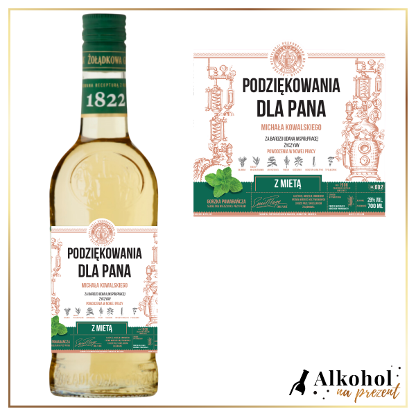PODZIĘKOWANIA WÓDKA ŻOŁĄDKOWA GORZKA Z MIĘTĄ - PREZENT NA PODZIĘKOWANIA