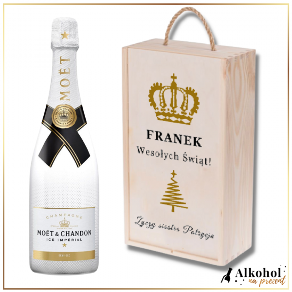 WESOŁYCH ŚWIĄT SZAMPAN MOET ICE IMPERIAL DEMI SECW DREWNIANEJ PERSONALIZOWANEJ SKRZYNCE