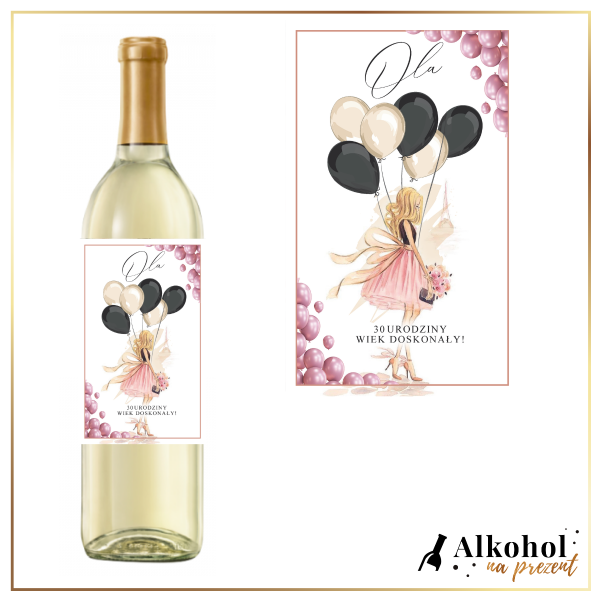 DZIEWCZYNA Z BALONAMI 30 URODZINY WINO CARLO ROSSI WHITE - PREZENT Z OKAZJI 30 URODZIN