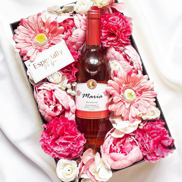 OBRONA CARLO ROSSI PINK MOSCATO WE FLOWERBOX BY CALLA - PREZENT NA OBRONĘ PRACY DYPLOMOWEJ