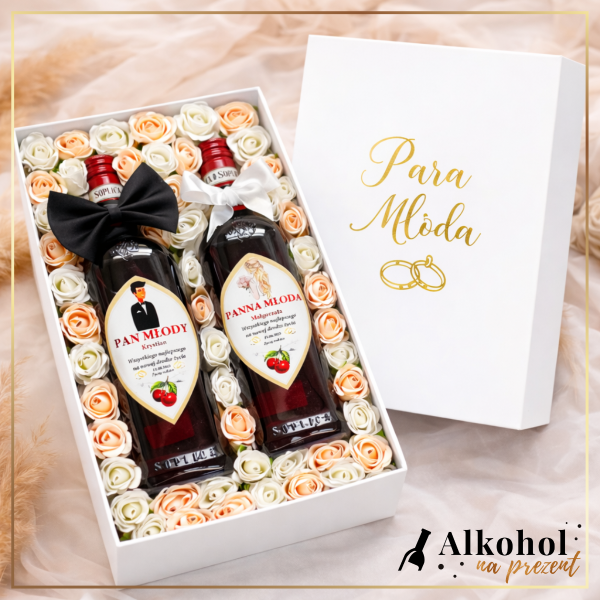 PAN I PANNA MŁODA ZESTAW SOPLICA WIŚNIOWA W KREMOWYCH RÓŻACH