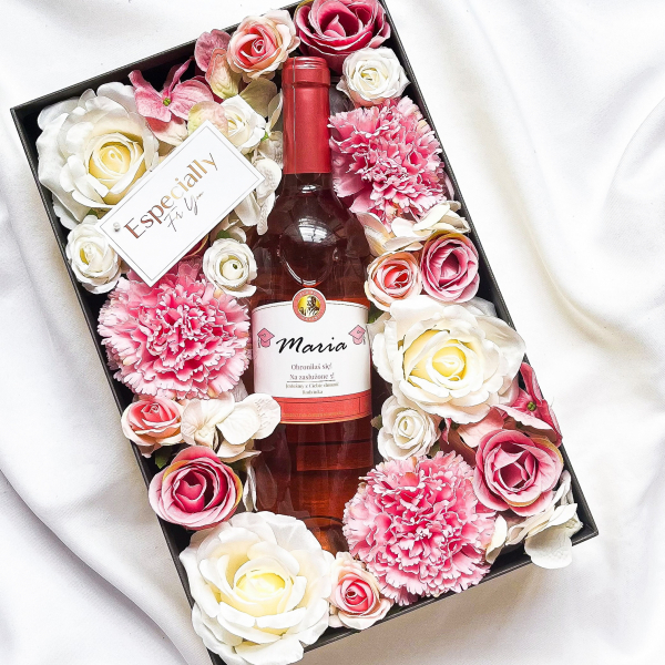 OBRONA CARLO ROSSI PINK MOSCATO WE FLOWERBOX BY CALLA - PREZENT NA OBRONĘ PRACY DYPLOMOWEJ