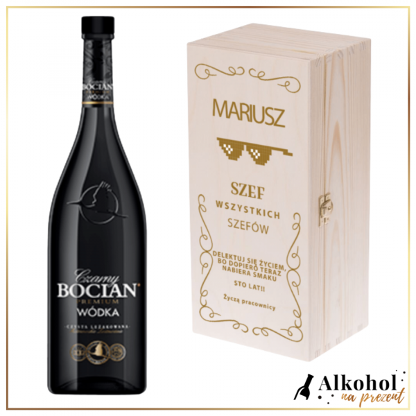 SZEF WSZYSTKICH SZEFÓW BOCIAN CZARNY W SKRZYNCE Z NADRUKIEM - PREZENT DLA SZEFA