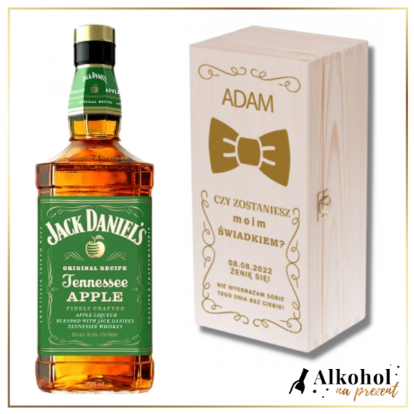 ZOSTANIESZ MOIM ŚWIADKIEM? JACK DANIEL'S APPLE + PERSONALIZOWANA DREWNIANA SKRZYNKA