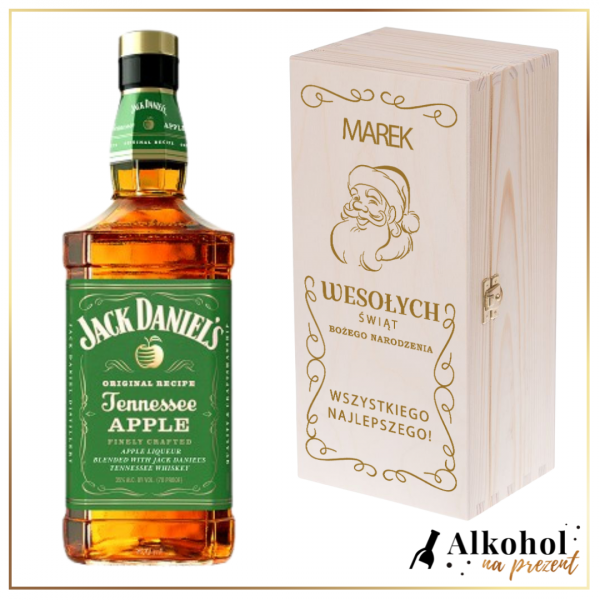 MIKOŁAJ MERRY CHRISTMAS JACK DANIEL'S APPLE W DREWNIANEJ SKRZYNCE