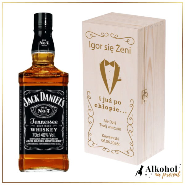 KUMPEL SIĘ ŻENI JACK DANIEL'S W SKRZYNCE Z NADRUKIEM - FLASZKA NA WIECZÓR KAWALERSKI
