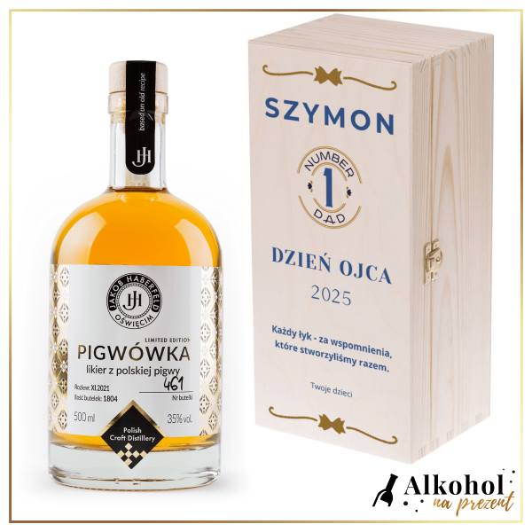 TATA NUMER 1 LIKIER JAKOB HABERFELD PIGWÓWKA 0.5L W SKRZYNCE Z NADRUKIEM - PREZENT DLA TATY