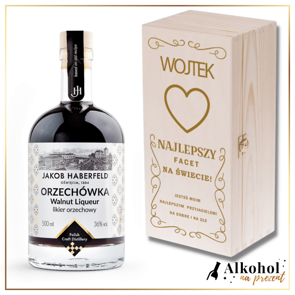 NAJLEPSZY FACET NA ŚWIECIE LIKIER JAKOB HABERFELD ORZECHÓWKA 0.5L W SKRZYNCE Z NADRUKIEM - PREZENT DLA NIEGO