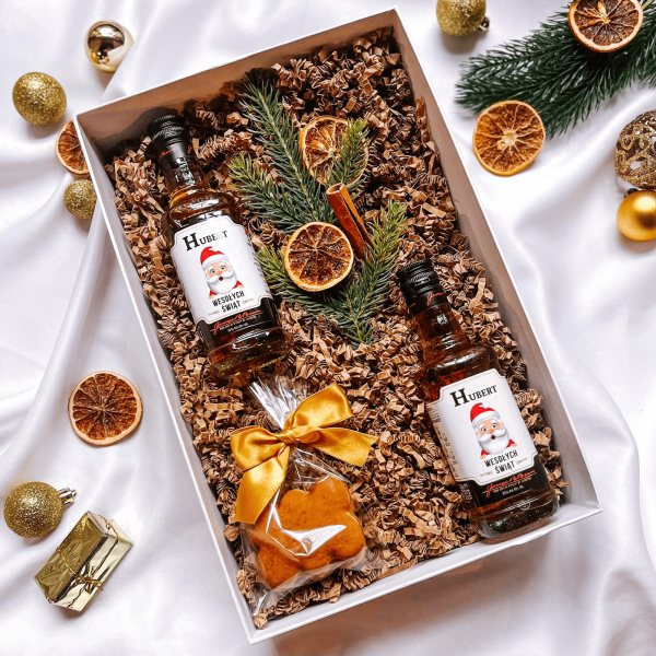 WESOŁYCH ŚWIĄT ZESTAW MINI JIM BEAM WHITE LABEL + PIERNIK - ZESTAW PREZENTOWY NA BOŻE NARODZENIE