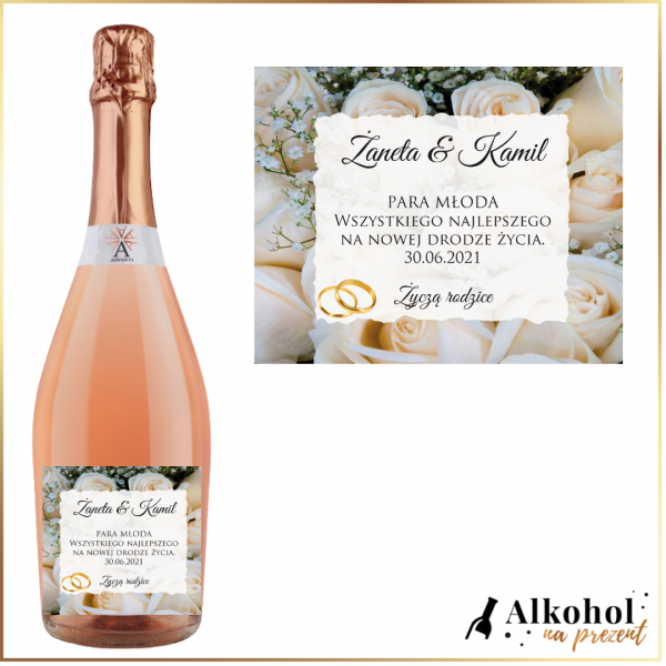 PARA MŁODA BIAŁE RÓŻE AMANTI PROSECCO ROSE - PREZENT NA ŚLUB