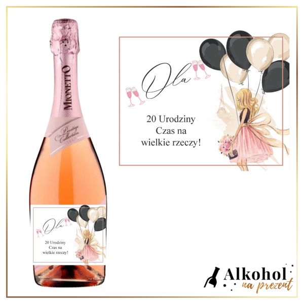 DZIEWCZYNA Z BALONAMI 20 URODZINY PROSECCO MIONETTO ROSE - PREZENT NA 20 URODZINY