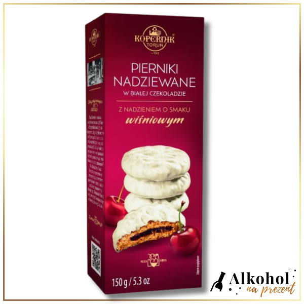 PIERNIKI W BIAŁEJ CZEKOLADZIE Z NADZIENIEM O SMAKU WIŚNIOWYM 150G