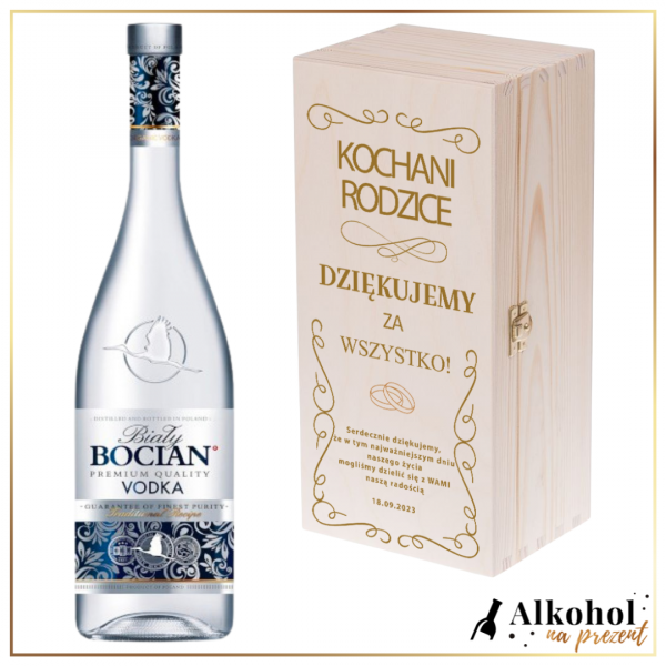 PODZIĘKOWANIA DLA RODZICÓW BOCIAN BIAŁY W SKRZYNCE Z NADRUKIEM - PREZENT DLA RODZICÓW