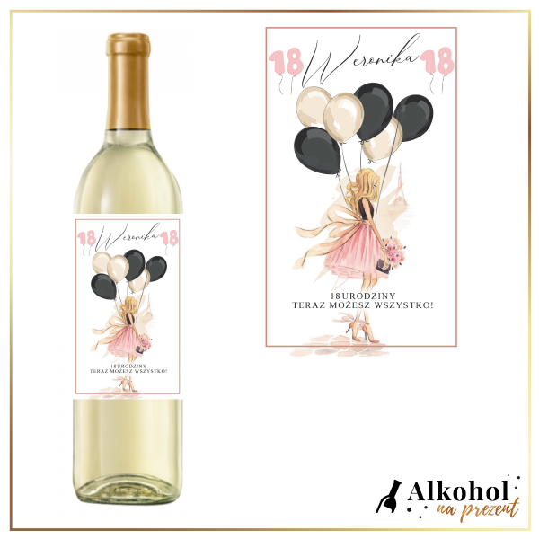 DZIEWCZYNA Z BALONAMI 18 URODZINY WINO CARLO ROSSI WHITE - PREZENT NA 18 URODZINY