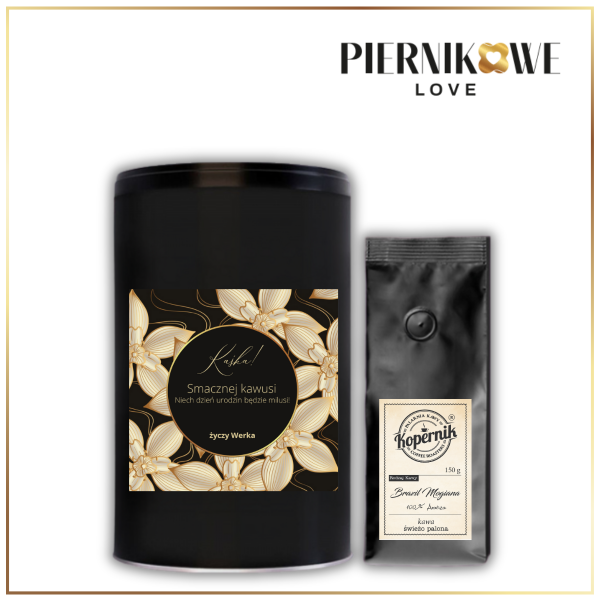 URODZINOWE KWIATKI PUSZKA Z KAWĄ CZARNA - PREZENT URODZINOWY