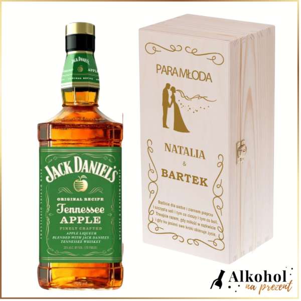 ŚLUBNY JACK DANIEL'S APPLE DLA PARY MŁODEJ W DREWNIANEJ SKRZYNCE