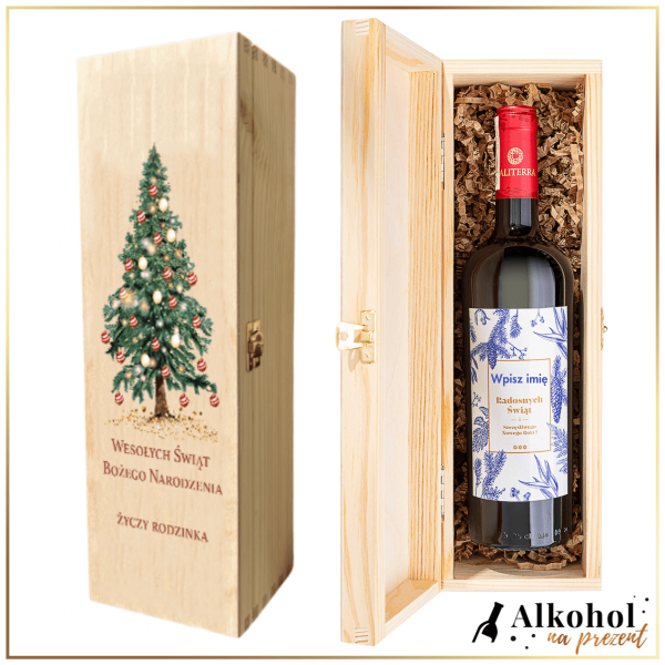 ŚNIEŻNE ŚWIĘTA WINO CALITERRA RES CARMENERE W ŚWIĄTECZNEJ SKRZYNCE Z NADRUKIEM - PREZENT NA BOŻE NARODZENIE