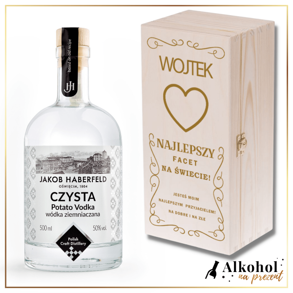 NAJLEPSZY FACET NA ŚWIECIE WÓDKA JAKOB HABERFELD CZYSTA 0.5L W SKRZYNCE Z NADRUKIEM - PREZENT MIŁOSNY