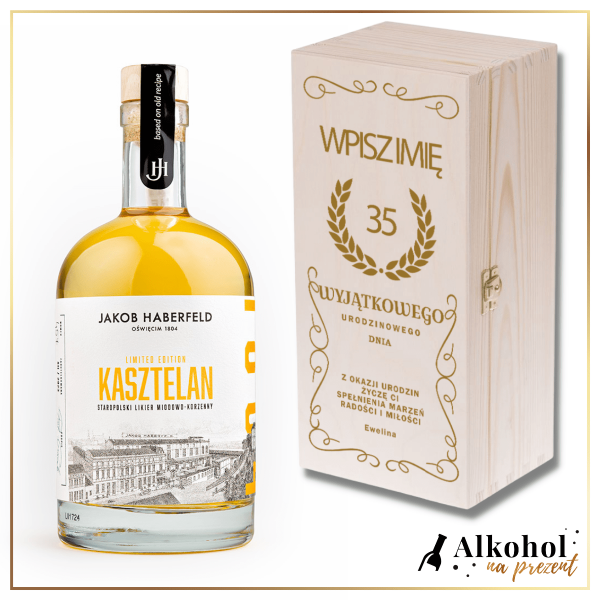 ŻEBY SIĘ MOGŁO URODZINOWY LIKIER JAKOB HABERFELD KASZTELAN 0.5L W SKRZYNCE Z NADRUKIEM - URODZINOWY PREZENT