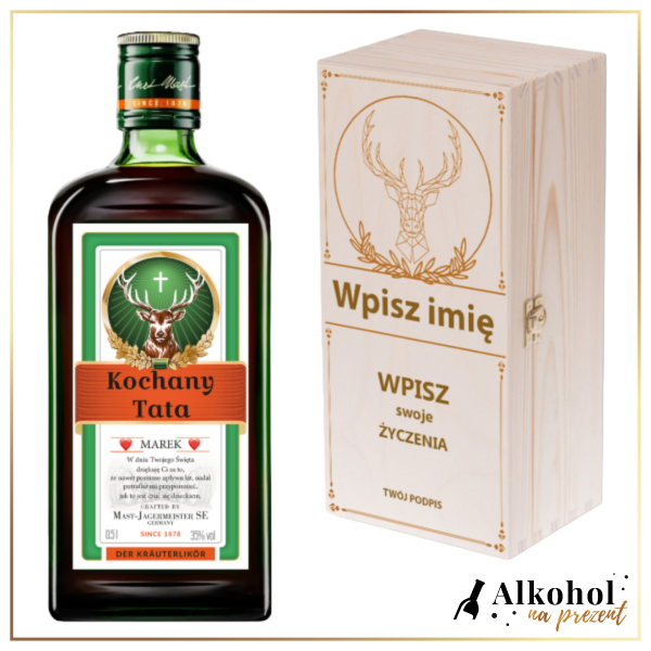 KOCHANY TATA JAGERMEISTER W SKRZYNCE Z NADRUKIEM - PREZENT DLA TATY
