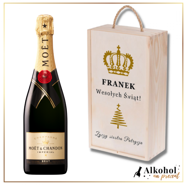 WESOŁYCH ŚWIĄT SZAMPAN MOET & CHANDON BRUT IMPERIAL W DREWNIANEJ SKRZYNCE