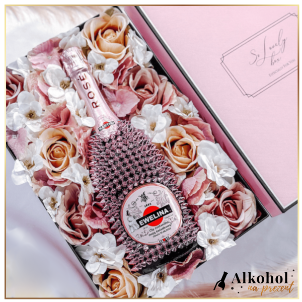 ŚWIADKOWA MARTINI ROSE EXTRA DRY Z RÓŻOWYMI KOLCAMI FLOWERBOX - PREZENT DLA ŚWIADKOWEJ