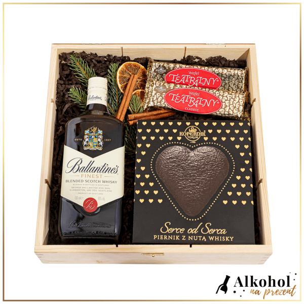 ŚWIĄTECZNY ZESTAW WHISKY BALLANTINE'S FINEST W DUŻEJ SKRZYNCE Z ŻYCZENIAMI - ZESTAW NA BOŻE NARODZENIE
