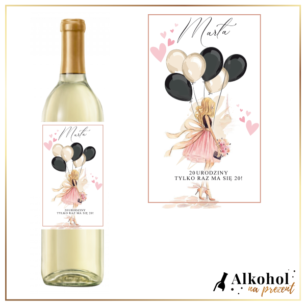 DZIEWCZYNA Z BALONAMI 20 URODZINY WINO CARLO ROSSI WHITE - PREZENT DLA NIEJ NA 20 URODZINY