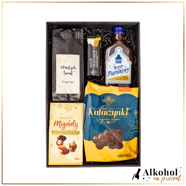 ŚWIĄTECZNY ZESTAW SYROP PIERNIKOWY Z KAWĄ I SŁODYCZAMI - ZESTAW PREZENTOWY NA ŚWIĘTA BOŻEGO NARODZENIA