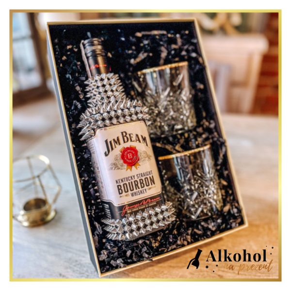 JIM BEAM WHITE ZE SREBRNYMI KOLCAMI + SZKLANKI - PREZENT NA KAŻDĄ OKAZJĘ