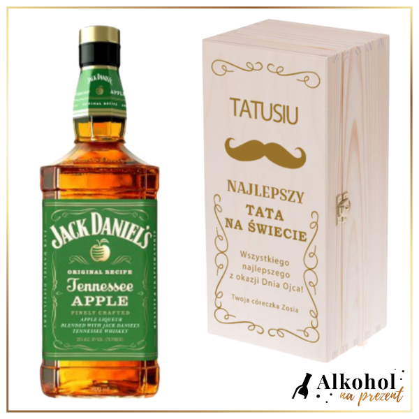NAJLEPSZY TATA NA ŚWIECIE JACK DANIEL'S APPLE +DREWNIANA SKRZYNKA Z WŁASNYM NADRUKIEM