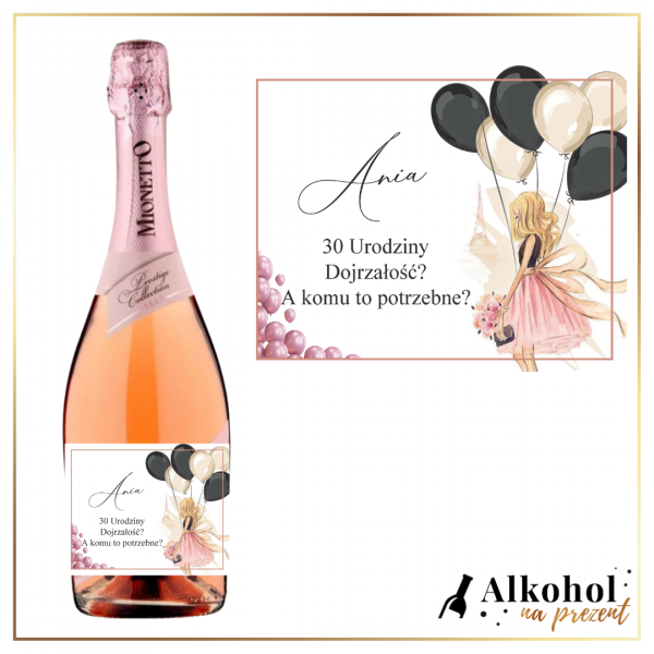 DZIEWCZYNA Z BALONAMI 30 URODZINY PROSECCO MIONETTO ROSE - PREZENT NA 30 URODZINY