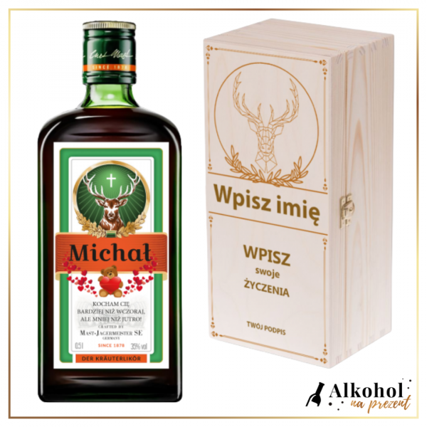 MIŁOSNY JAGERMEISTER W SKRZYNCE Z NADRUKIEM - PREZENT NA WALENTYNKI